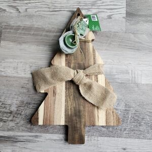 Acacia Wood Cutting Board Christmas 15x9.3 Serving Board w Spoons New